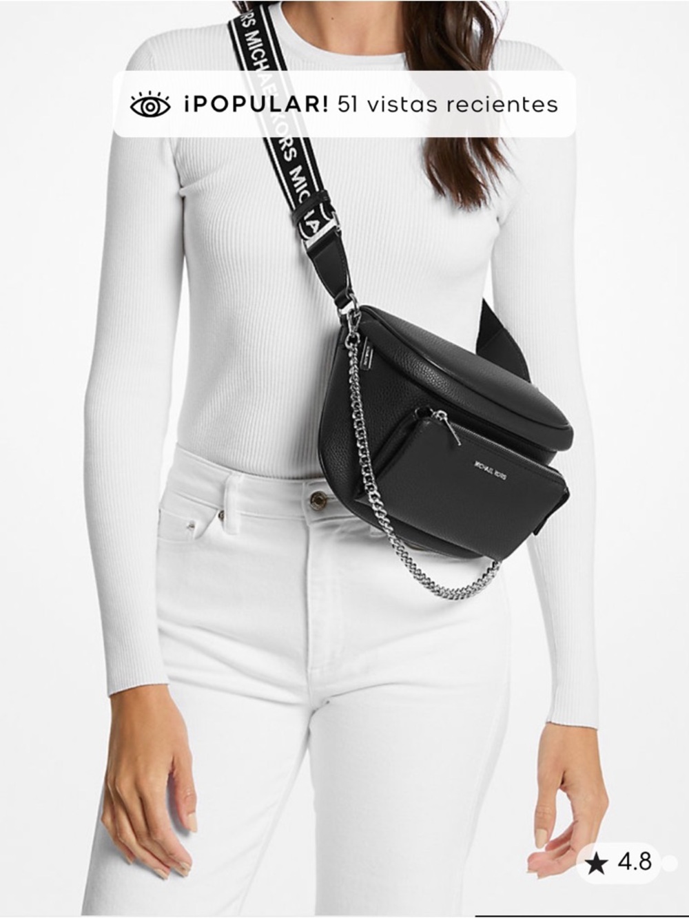 Michael Kors Black Leather Crossbody Belt Bag with Chain